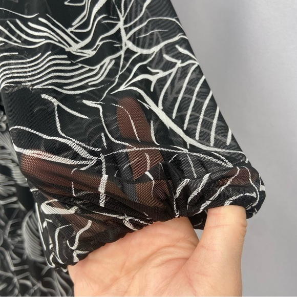 Joseph Ribkoff Surplice Wrap Midi Dress Black and White Palm Tropical Print 10 - Picture 5 of 13